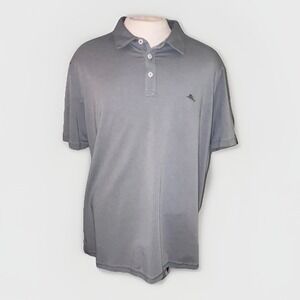 Tommy‎ Bahama Polo Men's XXL Gray Solid Short Sleeve Collared Logo Button Casual